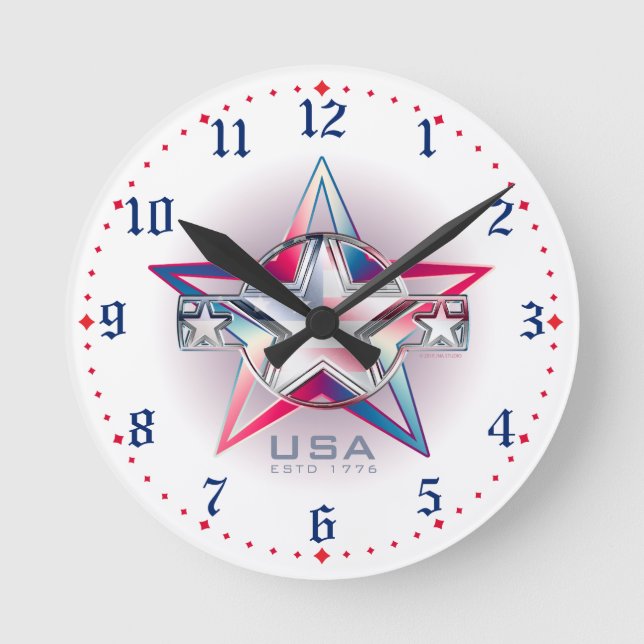 USA Estd. 1776 Star Runde Wanduhr (Vorderseite)