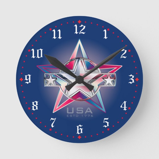 USA Estd. 1776 Star Runde Wanduhr (Vorderseite)
