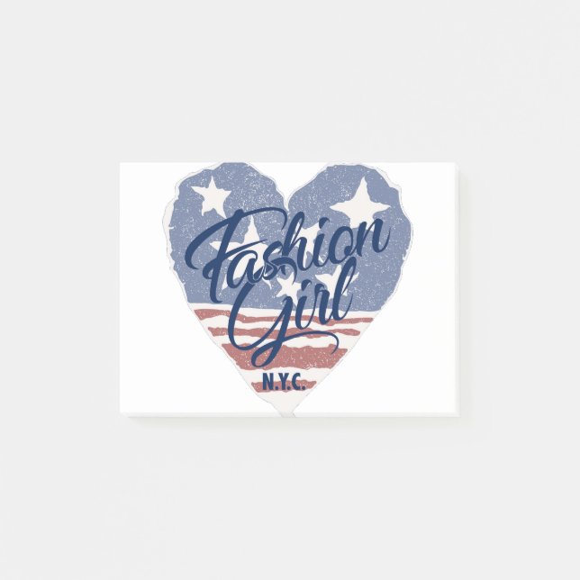 USA Fashion Girl , usa heart flag nyc Post-it Klebezettel (Vorderseite)