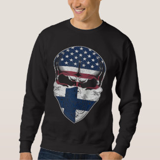 USA Finland Roots  Finnish American Flag Skull Rag Sweatshirt