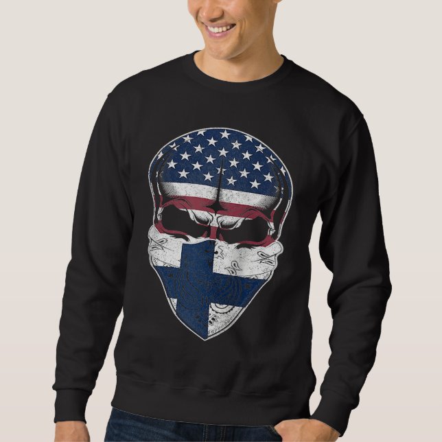 USA Finland Roots  Finnish American Flag Skull Rag Sweatshirt (Vorderseite)
