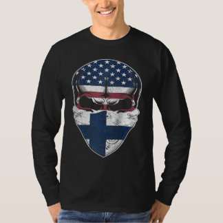USA Finland Roots  Finnish American Flag Skull Rag T-Shirt
