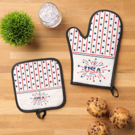 USA Fireworks Patriotic US Flagge Muster Ofenhandschuh & Topflappen-Set