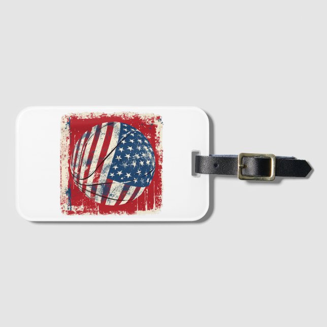 USA Flag 4. Juli Basketball Gepäckanhänger (Vorderseite (Horizontal))