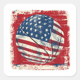 USA Flag 4. Juli Basketball Quadratischer Aufkleber