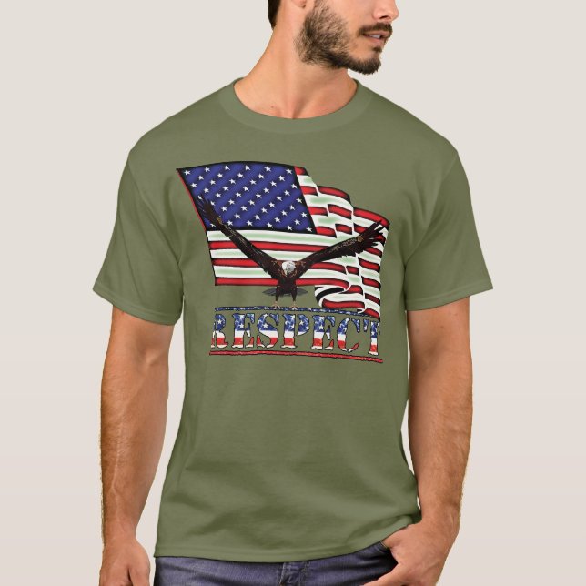 USA Flag & Adle über RESPECT T-Shirt (Vorderseite)