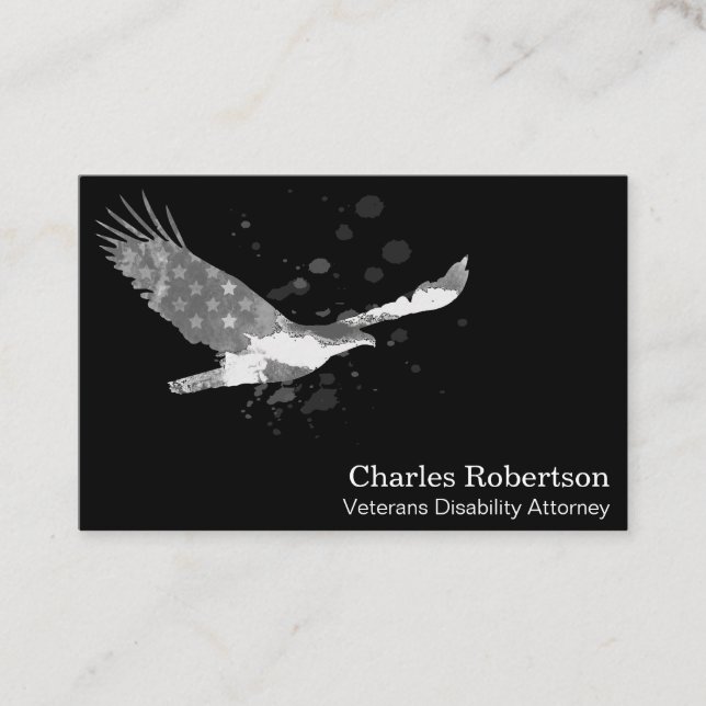 *~* USA Flag American Eagle Gray Gray on Black Visitenkarte (Vorderseite)