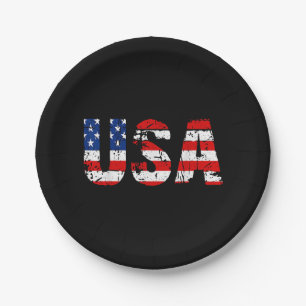 USA Flag American Flag US National Patriotic USA 4 Pappteller