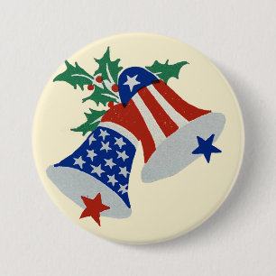 USA Flag American Patriotic Christmas Bells Art Button