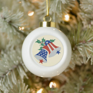 USA Flag American Patriotic Christmas Bells Art Keramik Kugel-Ornament