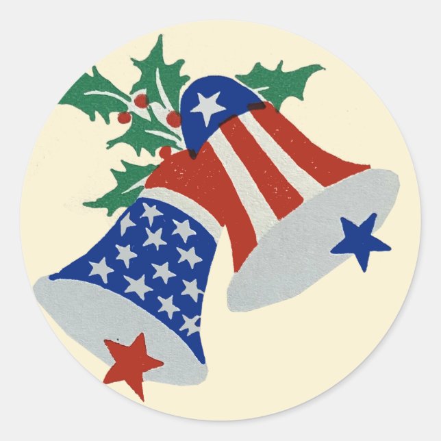 USA Flag American Patriotic Christmas Bells Art Runder Aufkleber (Vorderseite)