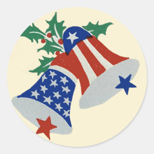 USA Flag American Patriotic Christmas Bells Art Runder Aufkleber