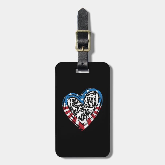 USA Flag American Runner - Running Heart Gepäckanhänger (Vorderseite vertikal)