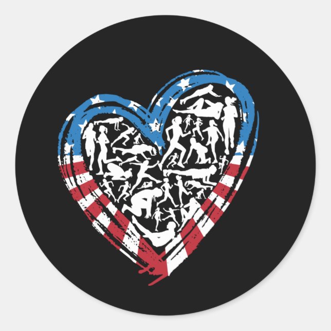 USA Flag American Runner - Running Heart Runder Aufkleber (Vorderseite)