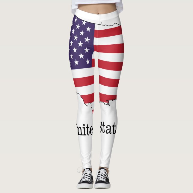 USA Flag and Map Souvenir Design Leggings (Vorderseite)