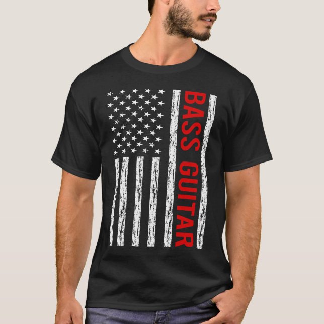 USA Flag Bass Guitar Gitarrist T-Shirt (Vorderseite)