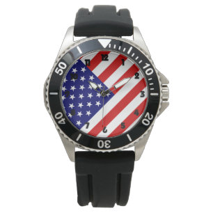 USA Flag Black Numbers Mens Armbanduhr