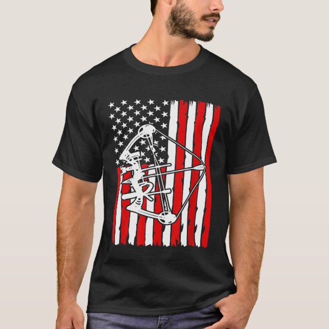 Usa Flag Bow Jagdarchie T-Shirt (Vorderseite)