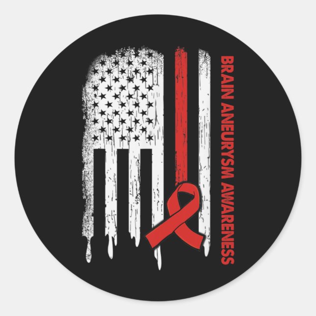 USA Flag Burgundy Ribbon Brain Aneurysm Bewusstsei Runder Aufkleber (Vorderseite)