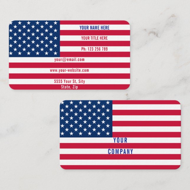 USA Flag Business Card Patriotic Personalisiert Visitenkarte (Vorne/Hinten)