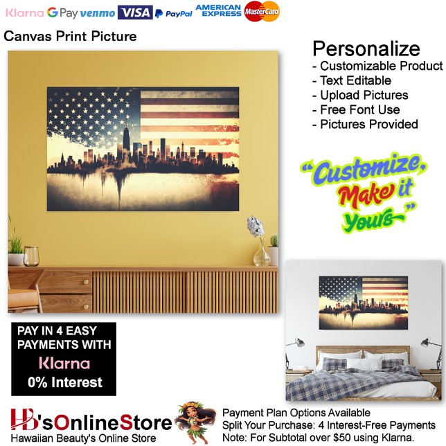 USA Flag Canvas Druckbild Leinwanddruck (United States of America Flag Canvas Print Picture 14.)
