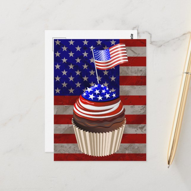 USA Flag Cupcakes Pattern Postkarte (Vorderseite/Rückseite Beispiel)