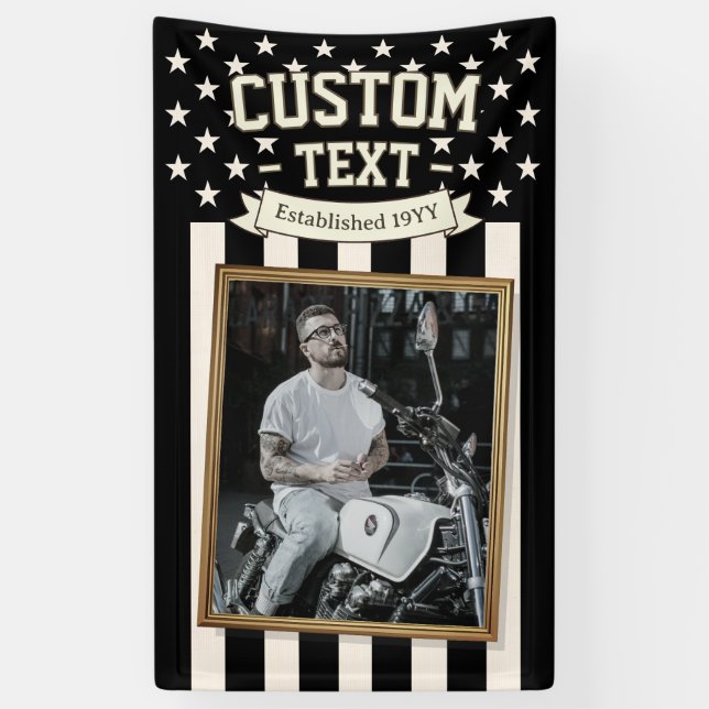 USA Flag Custom Photo Banner, Black Flag Patriotic Banner (Vertikal)
