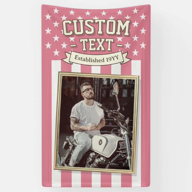 USA Flag Custom Photo Banner, Pink Flag Patriotic Banner (Vertikal)