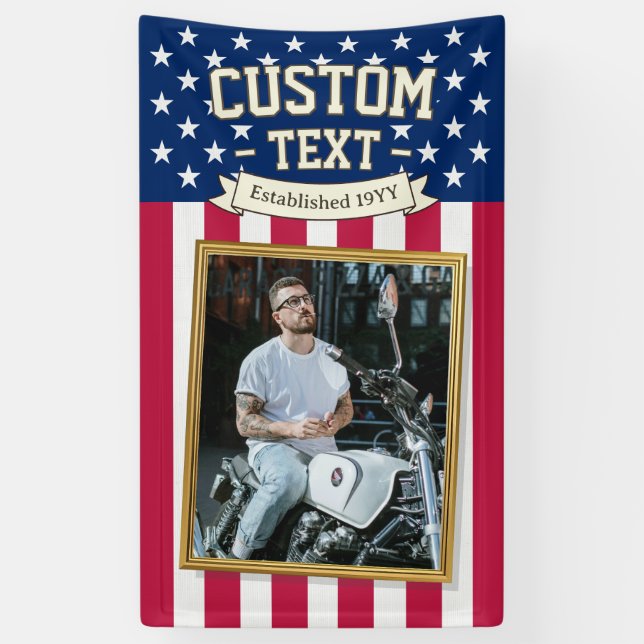 USA Flag Custom Photo Banner, Red Blue Patriotic Banner (Vertikal)