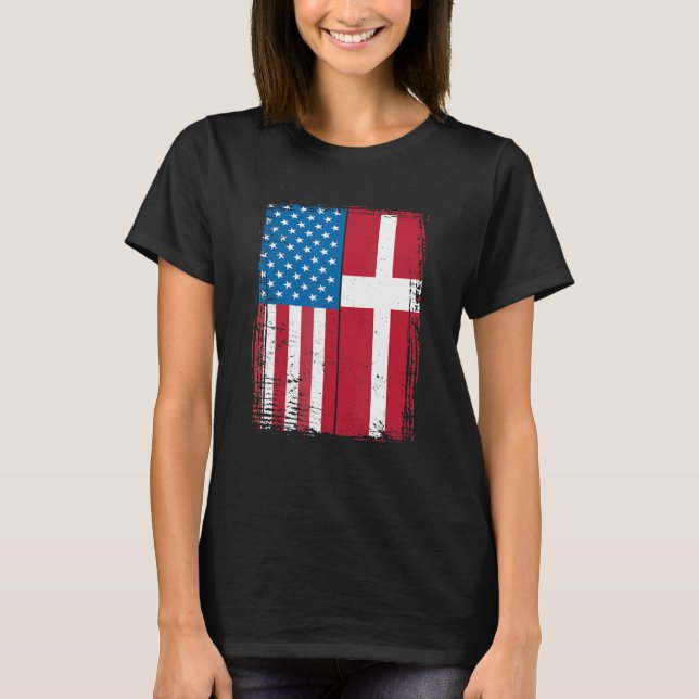 USA Flag Denmark Danish T-Shirt (Vorderseite)