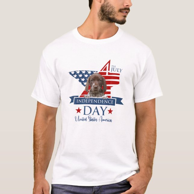 USA Flag Deutsch Kurzzeiger, Hund 4th of T-Shirt (Vorderseite)
