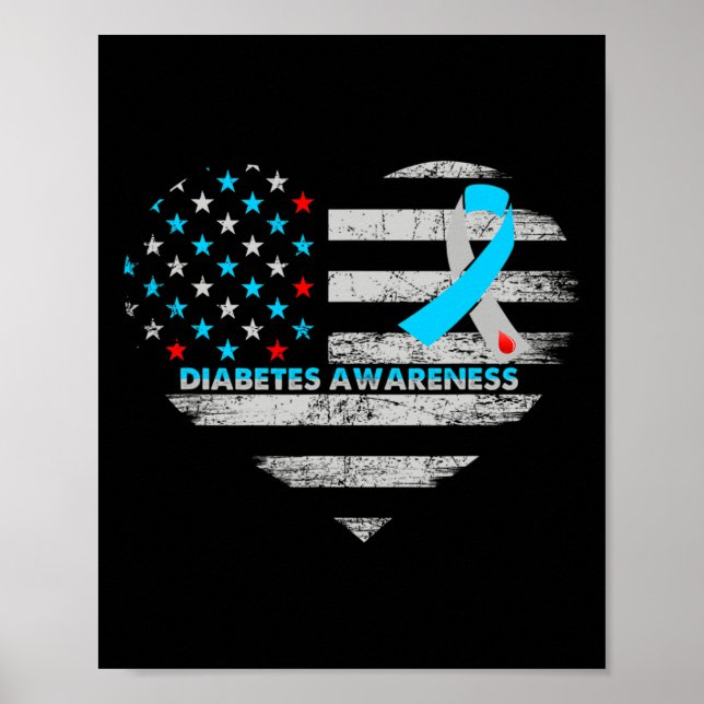 Usa Flag Diabetes Awareness Heart Family Support  Poster (Vorne)