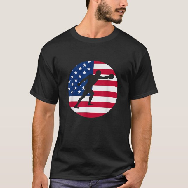 USA Flag Discus Throw Discus Launcher T-Shirt (Vorderseite)