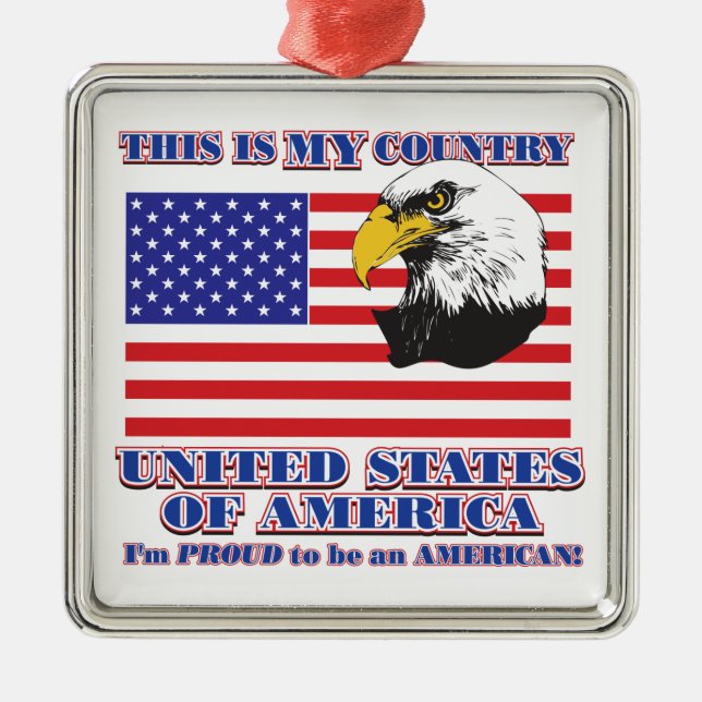 USA Flag & Eagle/Dies ist mein Land Silbernes Ornament (Vorne)