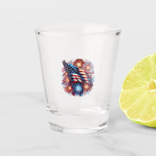 USA Flag Fireworks Patriotic Schnapsglas (Vorderseite)