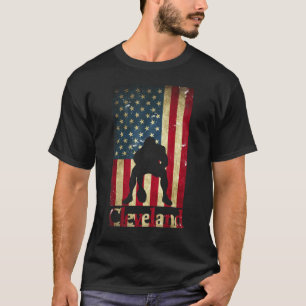 USA Flag Football Cleveland Ohio Lettering Lineman T-Shirt
