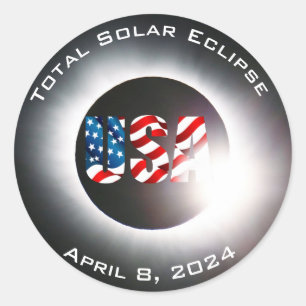 USA FLAG Gesamte Sonnenfinsternis 8. April 2024 Runder Aufkleber