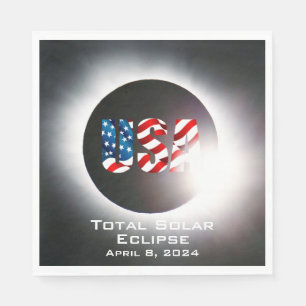USA FLAG Gesamte Sonnenfinsternis 8. April 2024 Serviette