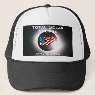 USA FLAG Gesamte Sonnenfinsternis 8. April 2024 Truckerkappe