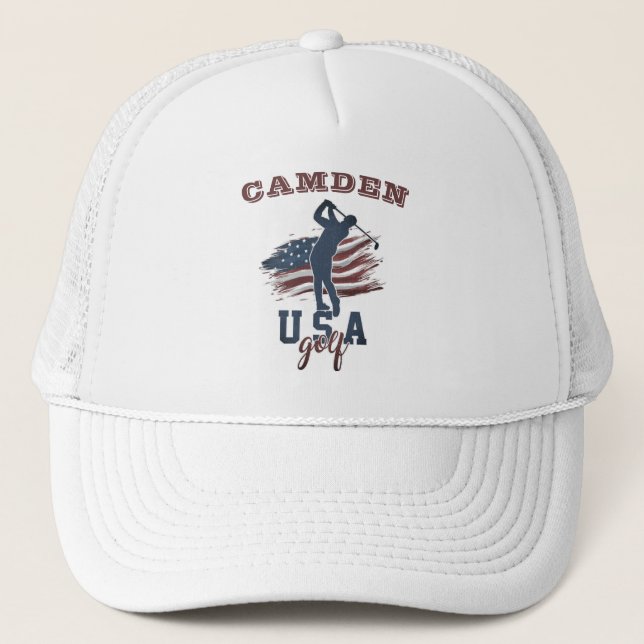 USA Flag Golf Swing Name Truckerkappe (Vorderseite)