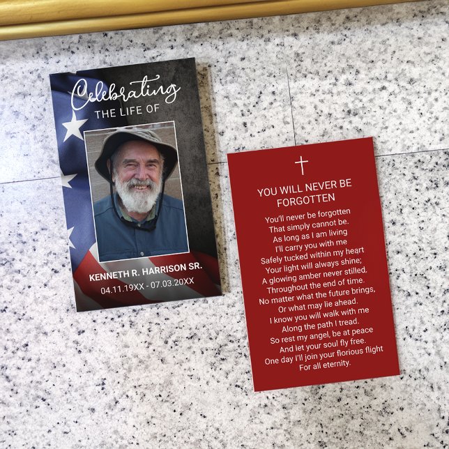 USA Flag Grabmal Memorial Gebet Fotokarte Visitenkarte (USA Flag Funeral Memorial Prayer Photo Card)