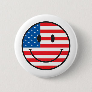 USA Flag Happy Face Button