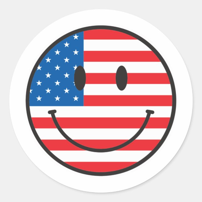 USA Flag Happy Face Runder Aufkleber (Vorderseite)