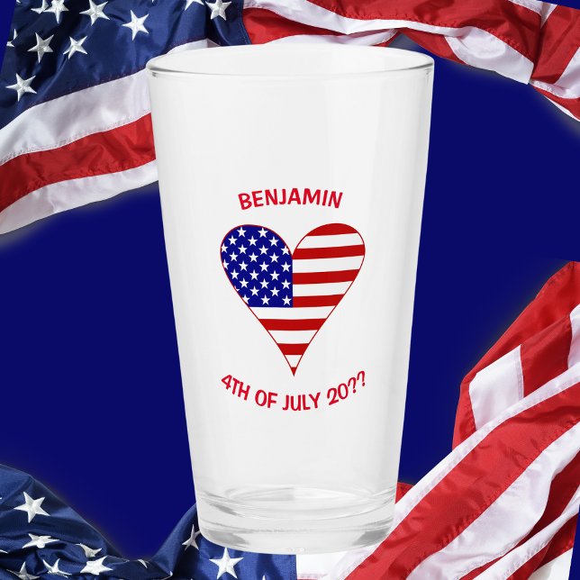 USA Flag Heart Funky Personalisiert Glas (Von Creator hochgeladen)