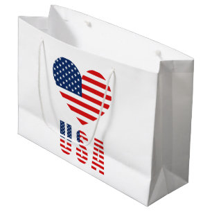USA Flag Heart Grand sac cadeau pour cadeaux patri
