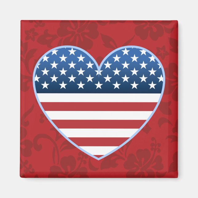 USA Flag Heart Hawaiian Floral Magnet (Vorne)
