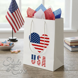 USA Flag Heart Medium Geschenktasche für Patriotis Mittlere Geschenktüte
