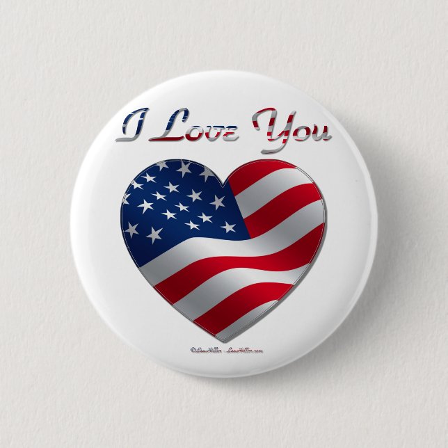 USA Flag Herz I Liebe You Button (Vorderseite)