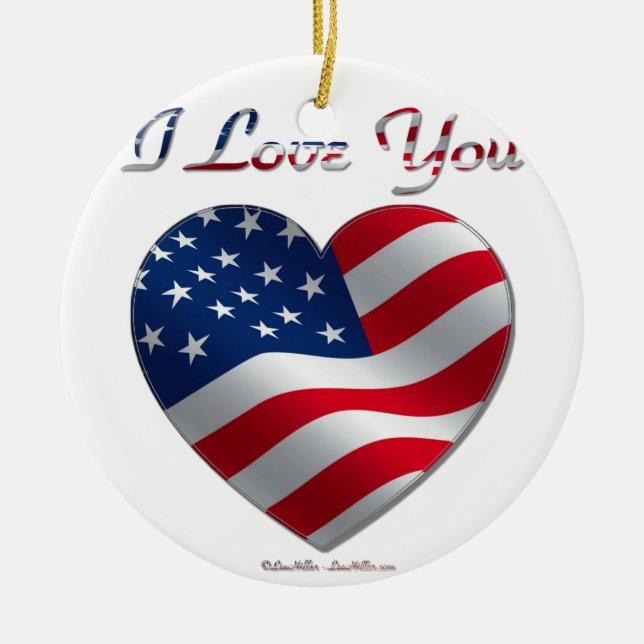 USA Flag Herz I Liebe You Keramikornament (Vorne)