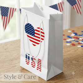USA Flag Herz Small Gift Bag for Patriotic Gifts Kleine Geschenktüte